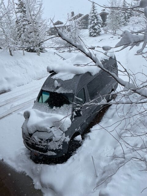 Van stuck in snow