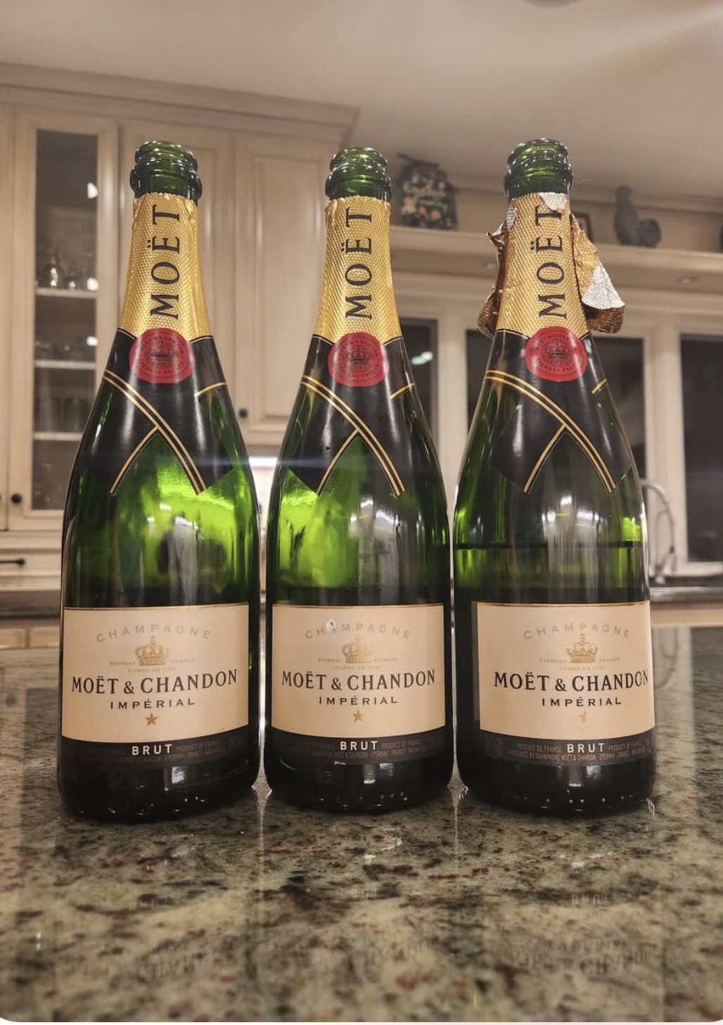 Family champagne celebration at home