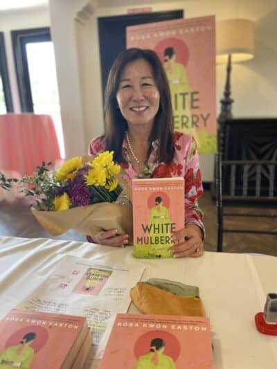 Rosa Easton with her book White Mulberry